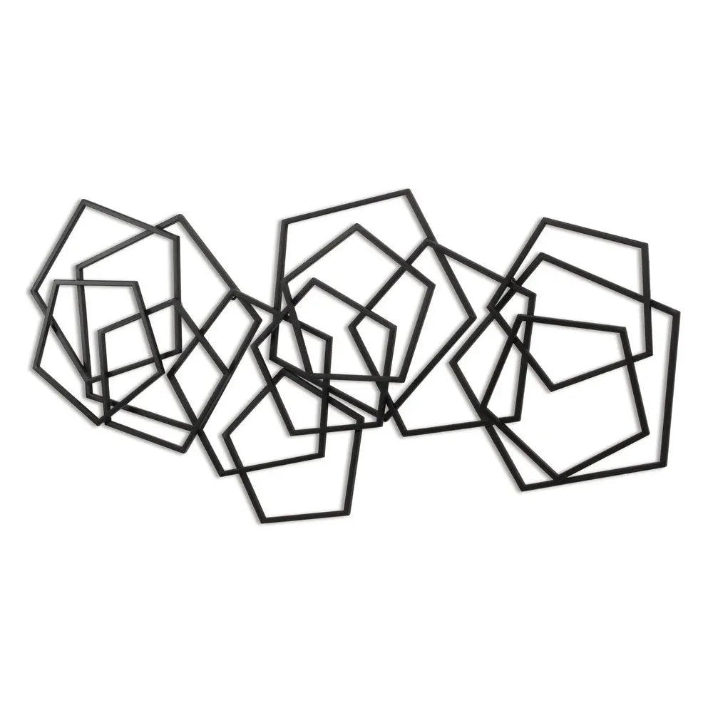 24" X 48" Black Geometric Metal Abstract Hanging Dimensional Sculpture HomeRoots