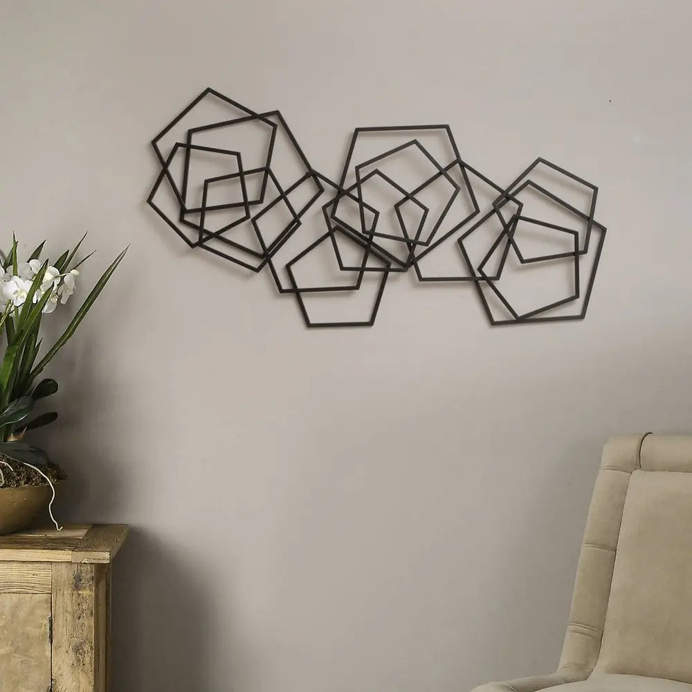 24" X 48" Black Geometric Metal Abstract Hanging Dimensional Sculpture HomeRoots
