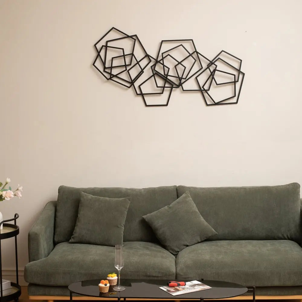 24" X 48" Black Geometric Metal Abstract Hanging Dimensional Sculpture HomeRoots