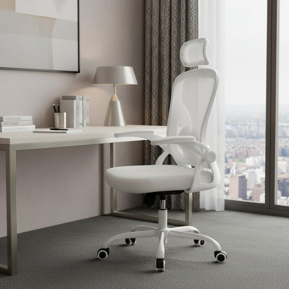 White and Black Adjustable Height Swivel Rolling Office Chair - NOVA HOME FURNITURE