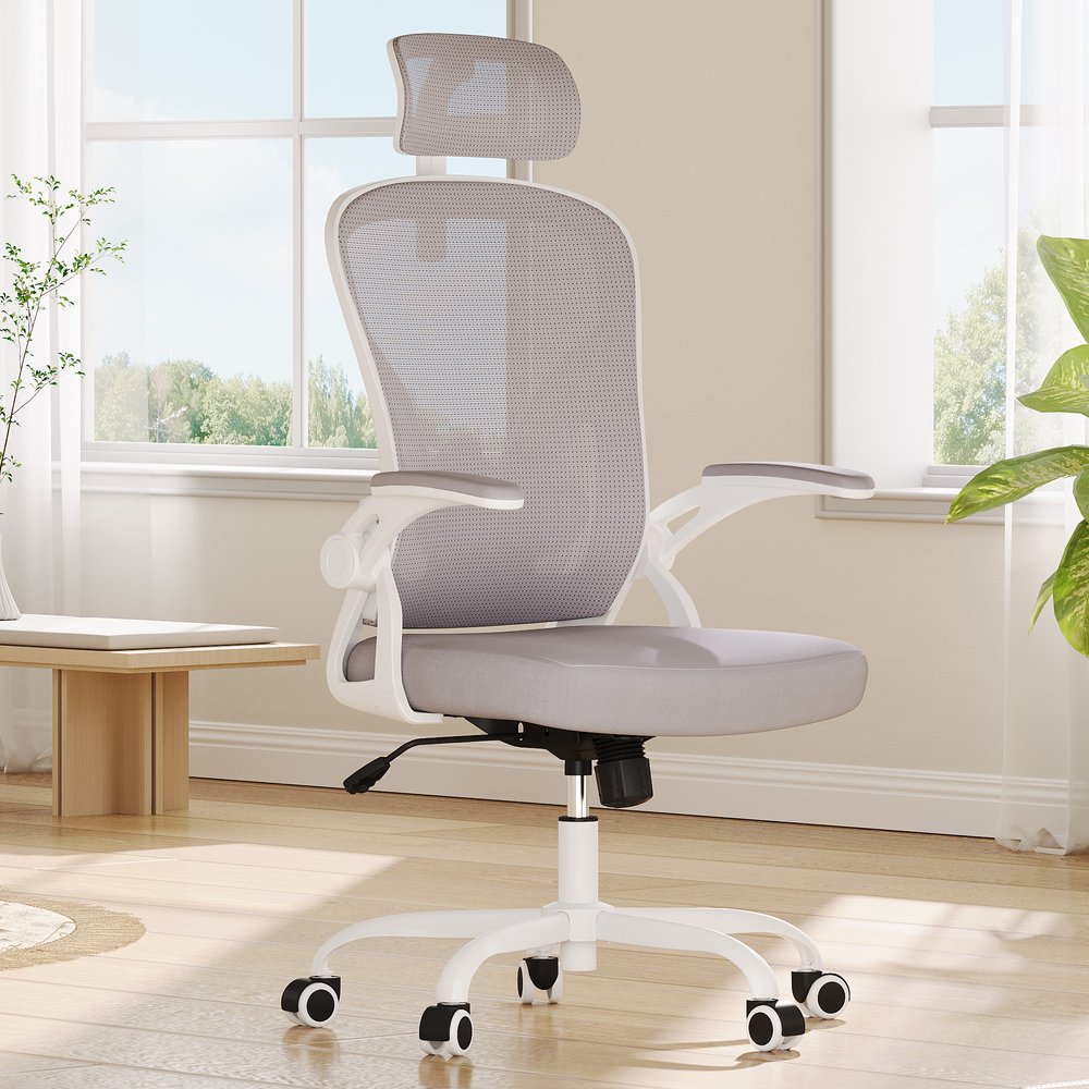Gray White and Black Adjustable Height Swivel Rolling Office Chair - NOVA HOME FURNITURE