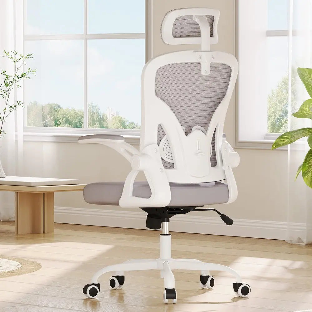 Gray White and Black Adjustable Height Swivel Rolling Office Chair - NOVA HOME FURNITURE
