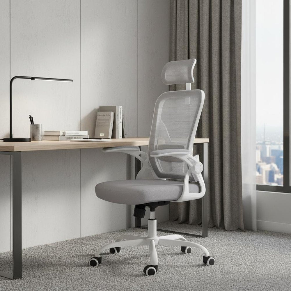 Gray White and Black Adjustable Height Swivel Rolling Office Chair - NOVA HOME FURNITURE