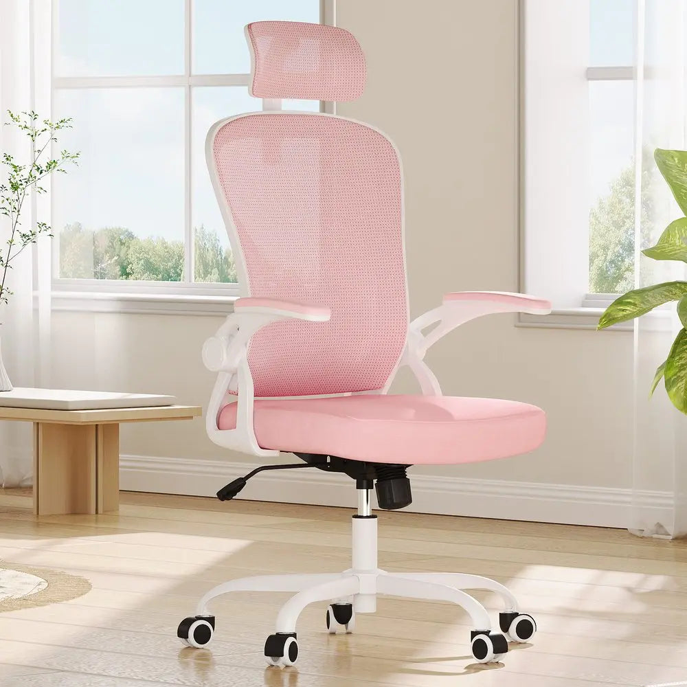 Pink White and Black Adjustable Height Swivel Rolling Office Chair - NOVA HOME FURNITURE