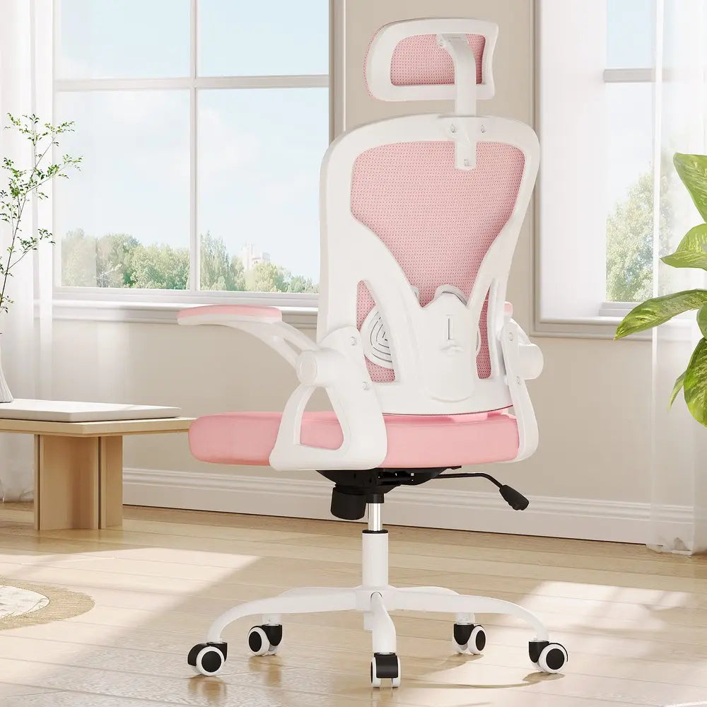 Pink White and Black Adjustable Height Swivel Rolling Office Chair - NOVA HOME FURNITURE