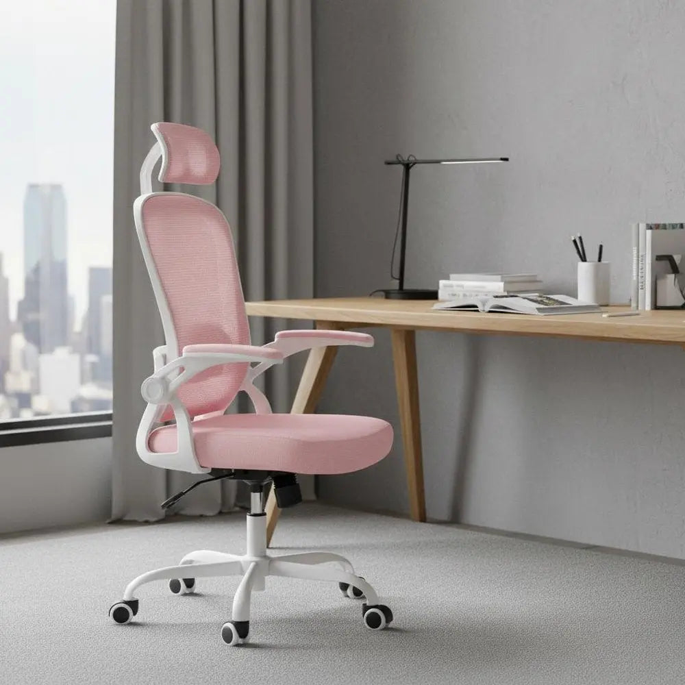 Pink White and Black Adjustable Height Swivel Rolling Office Chair - NOVA HOME FURNITURE