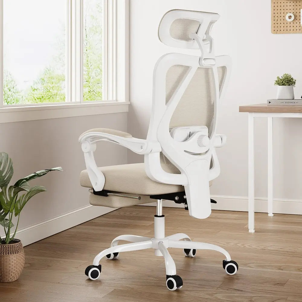 Beige White and Black Adjustable Height Swivel Rolling Office Chair - NOVA HOME FURNITURE
