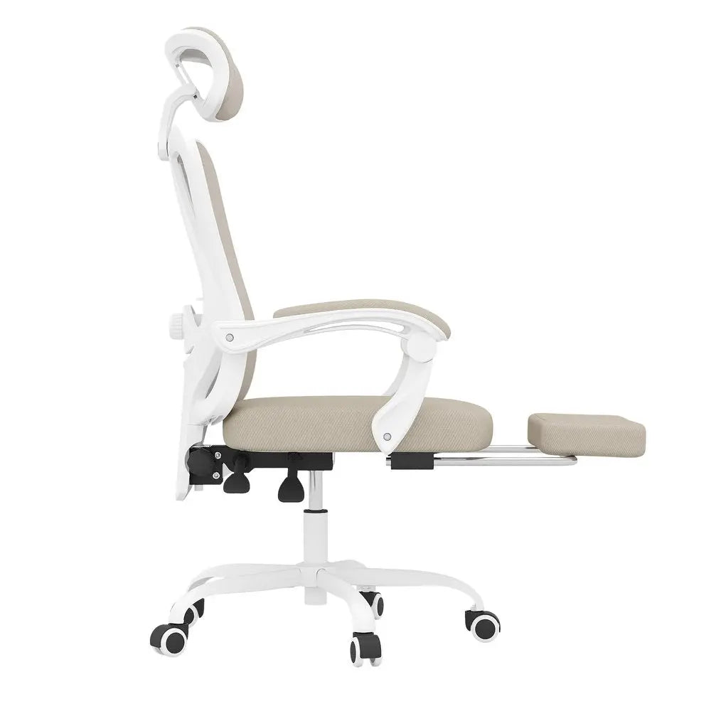 Beige White and Black Adjustable Height Swivel Rolling Office Chair - NOVA HOME FURNITURE