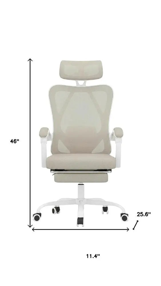 Beige White and Black Adjustable Height Swivel Rolling Office Chair - NOVA HOME FURNITURE