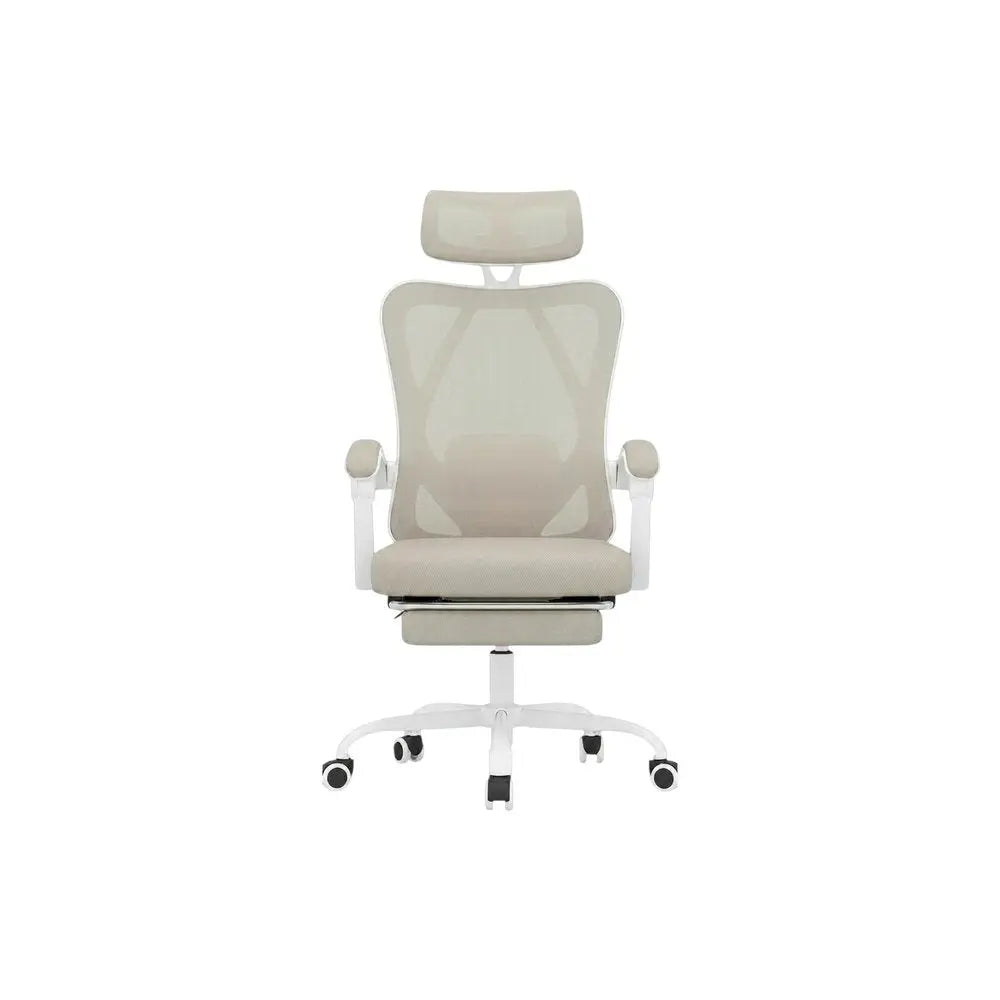 Beige White and Black Adjustable Height Swivel Rolling Office Chair - NOVA HOME FURNITURE