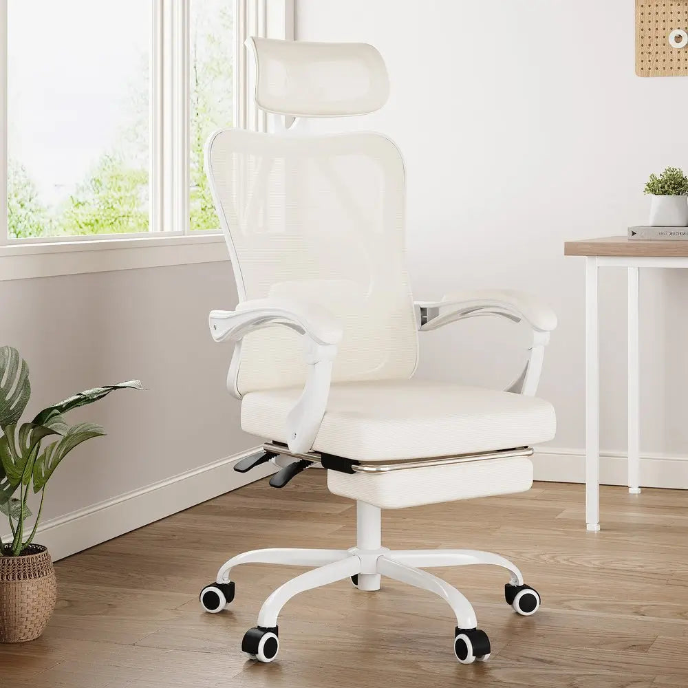 White and Black Adjustable Height Swivel Rolling Office Chair - NOVA HOME FURNITURE