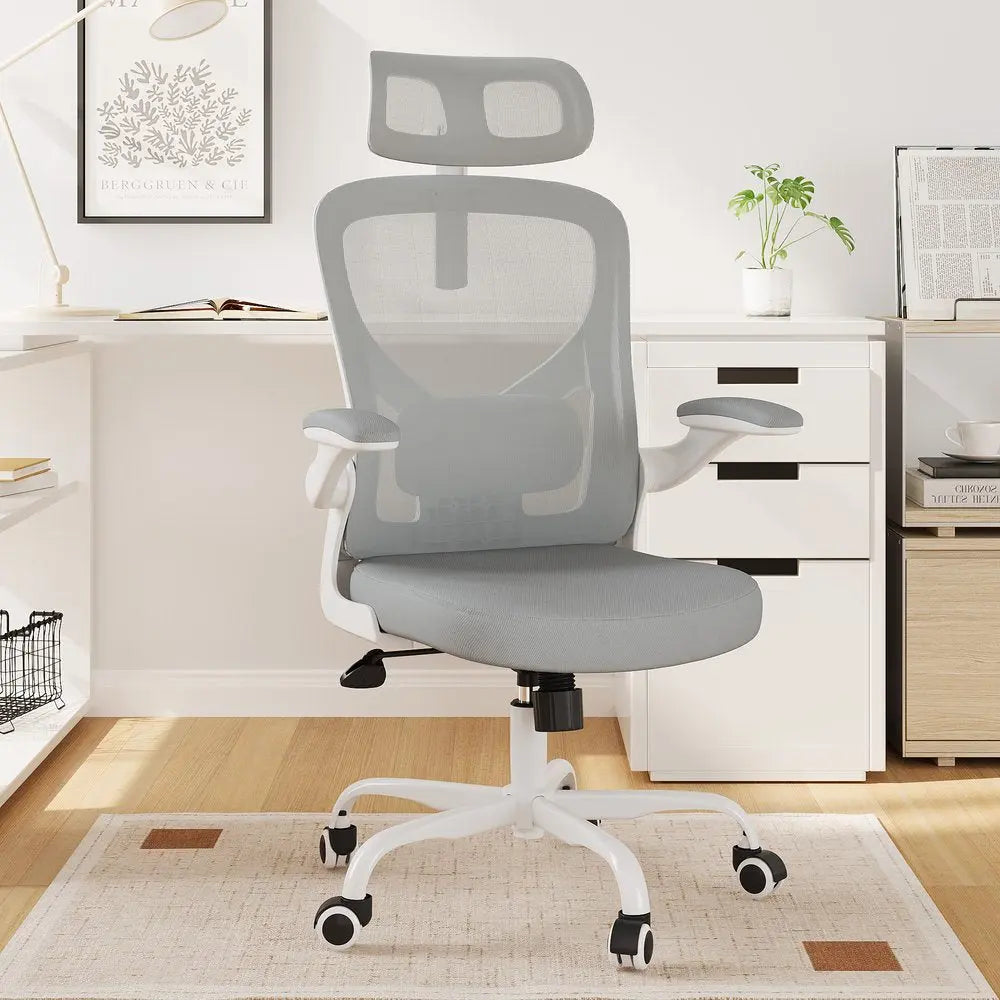 Gray White and Black Adjustable Height Swivel Rolling Office Chair - NOVA HOME FURNITURE