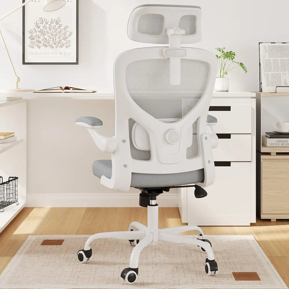 Gray White and Black Adjustable Height Swivel Rolling Office Chair - NOVA HOME FURNITURE