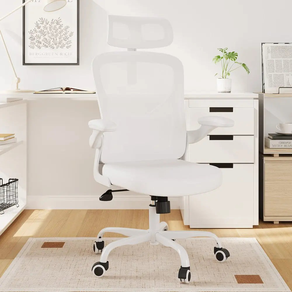White and Black Adjustable Height Swivel Rolling Office Chair - NOVA HOME FURNITURE