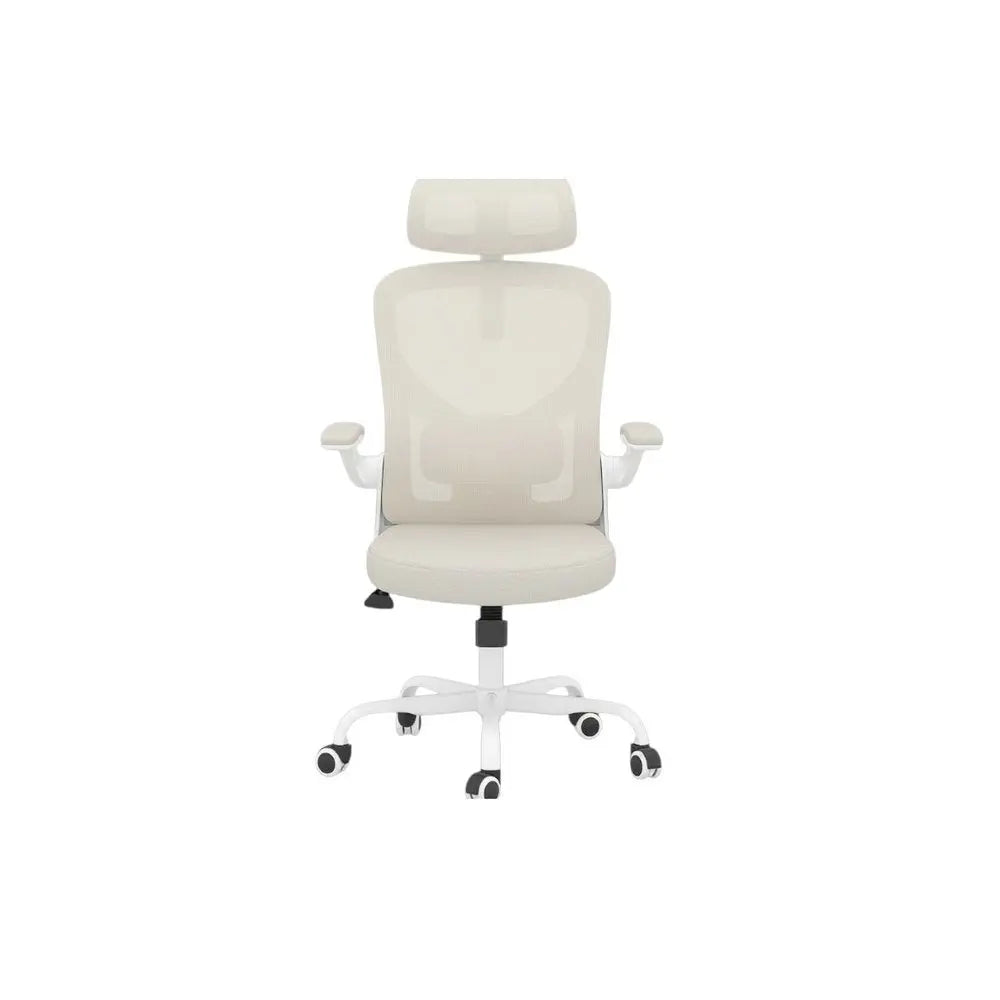 Beige White and Black Adjustable Height Swivel Rolling Office Chair - NOVA HOME FURNITURE