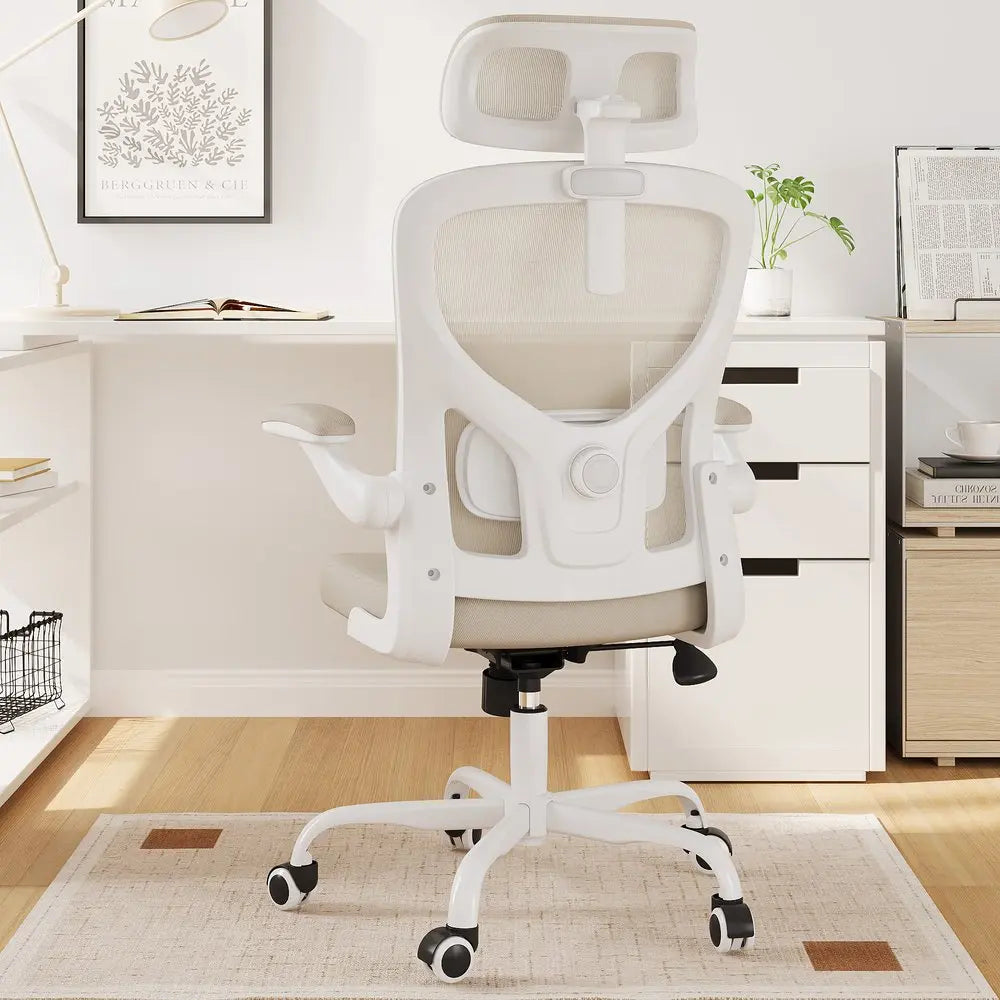 Beige White and Black Adjustable Height Swivel Rolling Office Chair - NOVA HOME FURNITURE