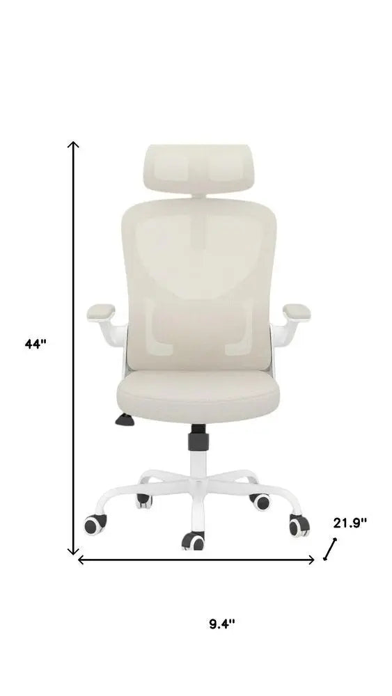 Beige White and Black Adjustable Height Swivel Rolling Office Chair - NOVA HOME FURNITURE