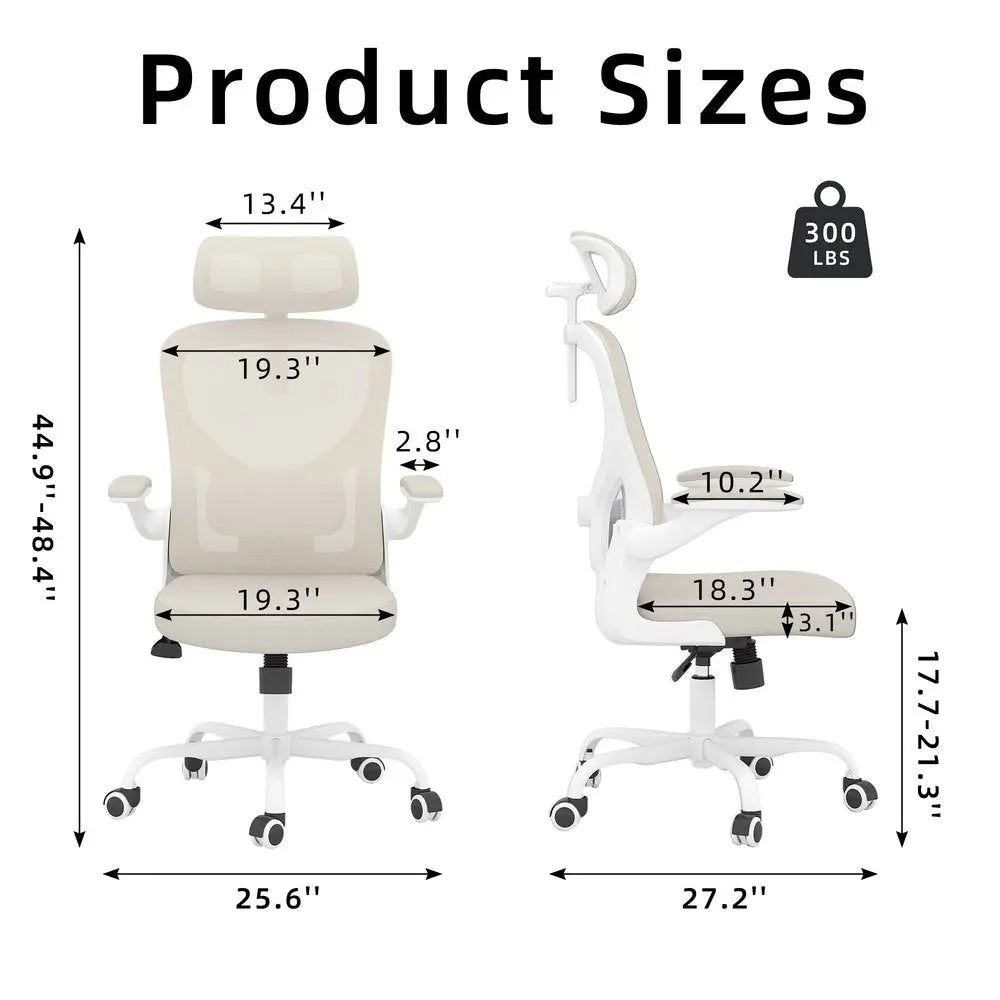 Beige White and Black Adjustable Height Swivel Rolling Office Chair - NOVA HOME FURNITURE