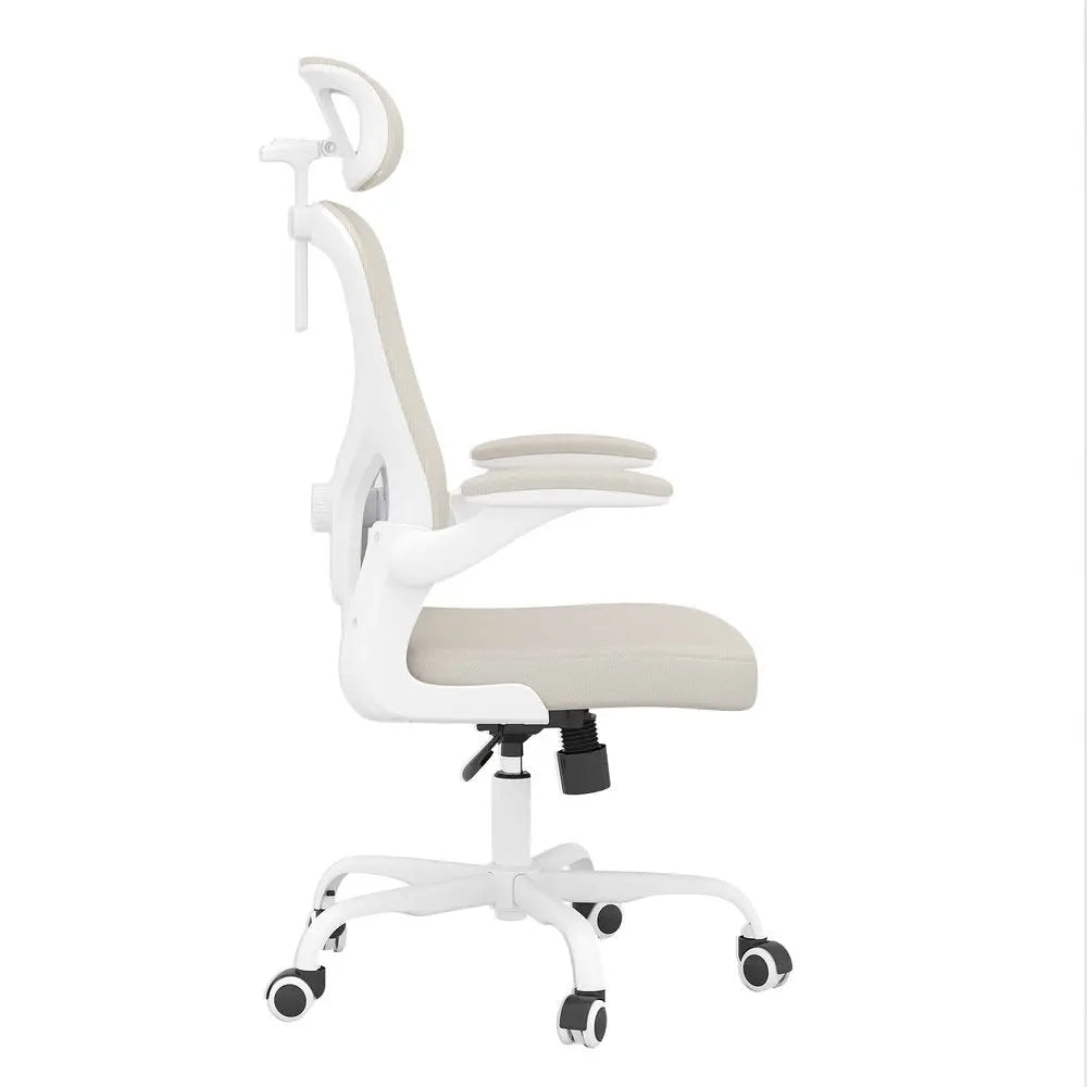 Beige White and Black Adjustable Height Swivel Rolling Office Chair - NOVA HOME FURNITURE