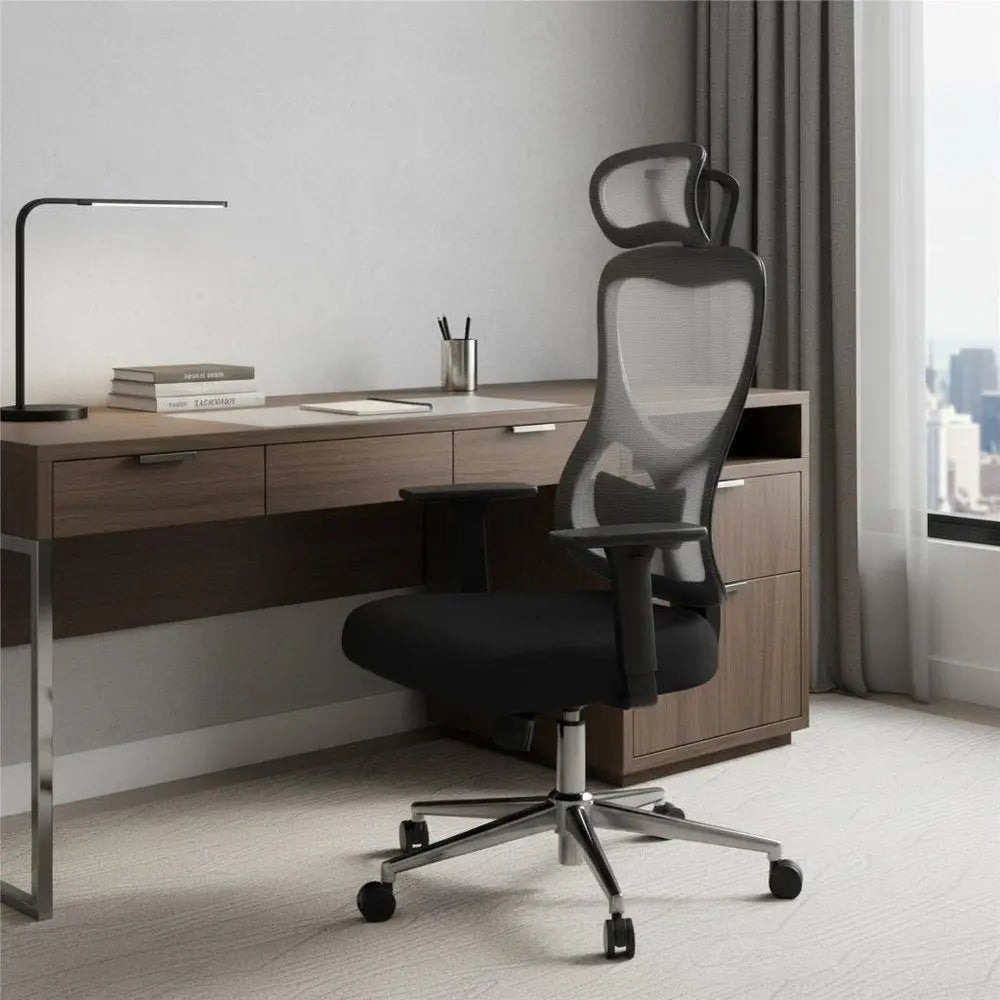 Black and Silver Adjustable Height Swivel Rolling Office Chair - NOVA HOME FURNITURE