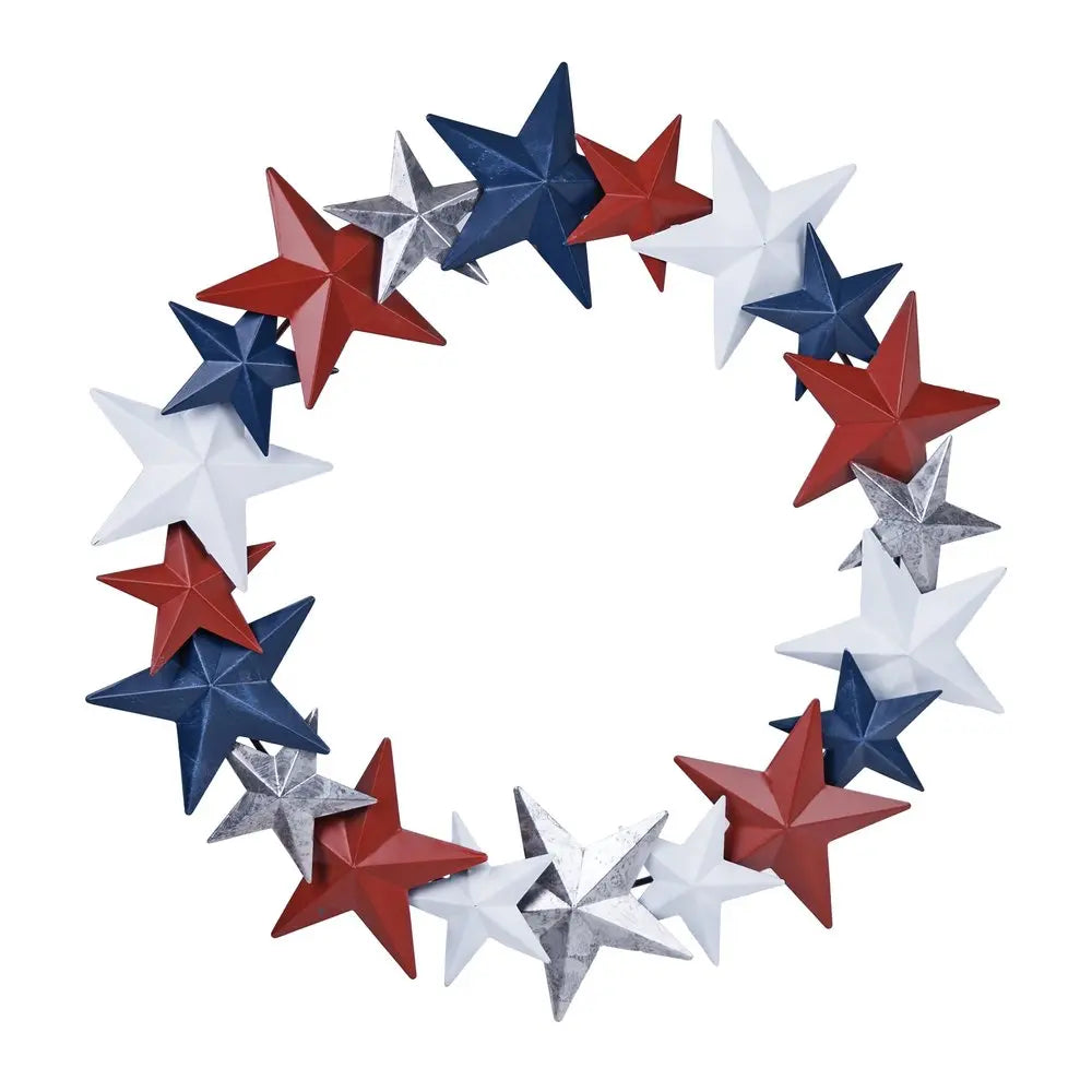 18" Red White And Blue Metal Star Round Hanging Wreath Wall Decor HomeRoots