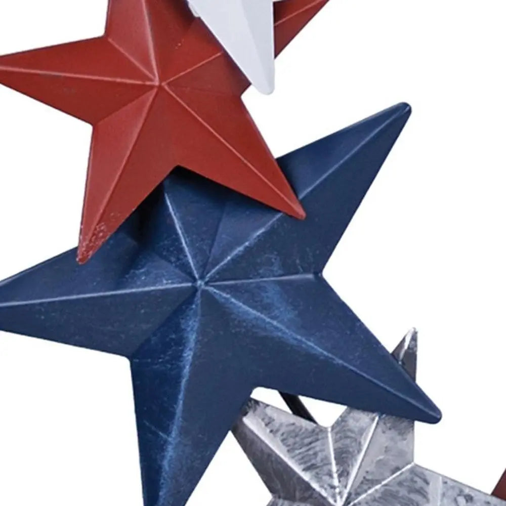 18" Red White And Blue Metal Star Round Hanging Wreath Wall Decor HomeRoots