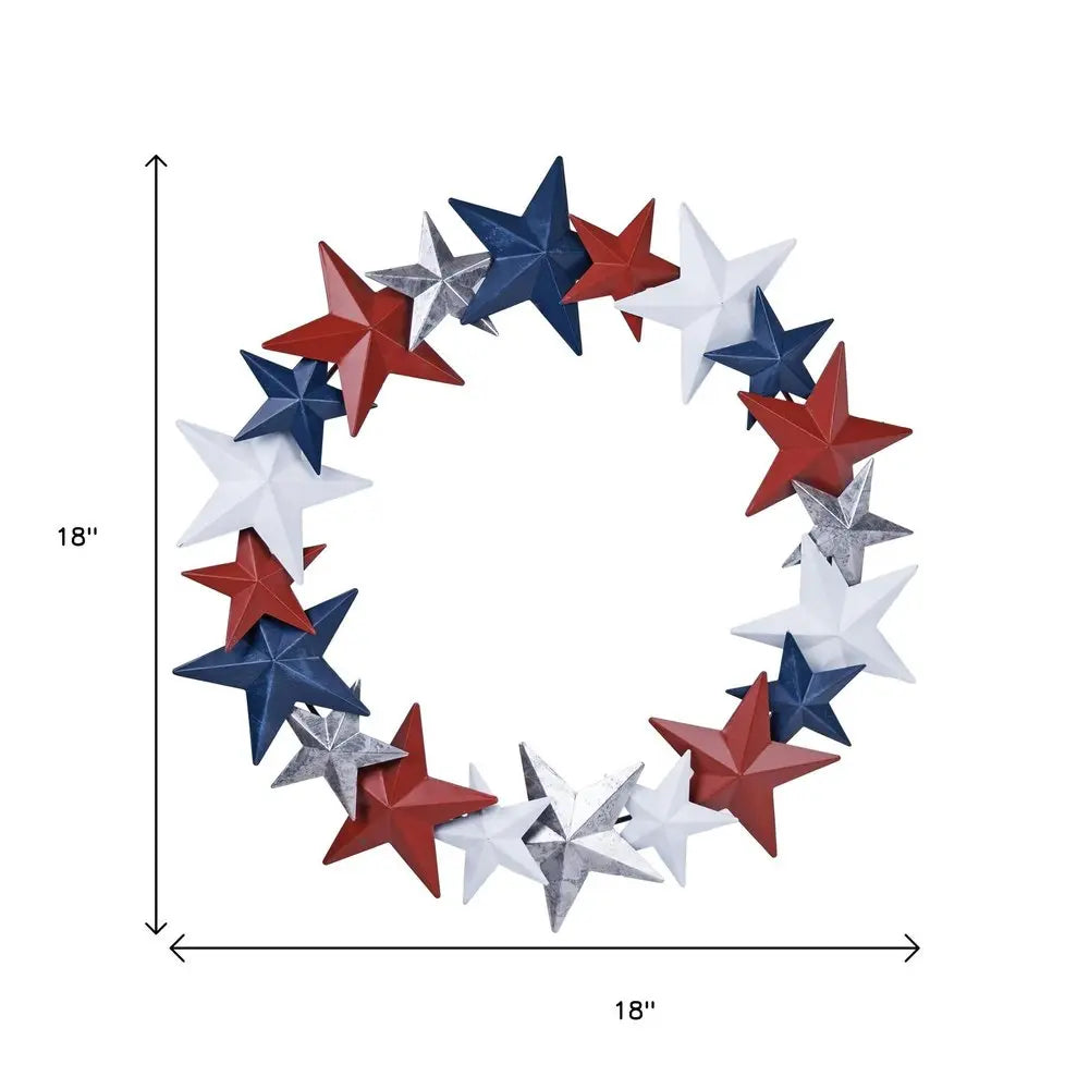 18" Red White And Blue Metal Star Round Hanging Wreath Wall Decor HomeRoots
