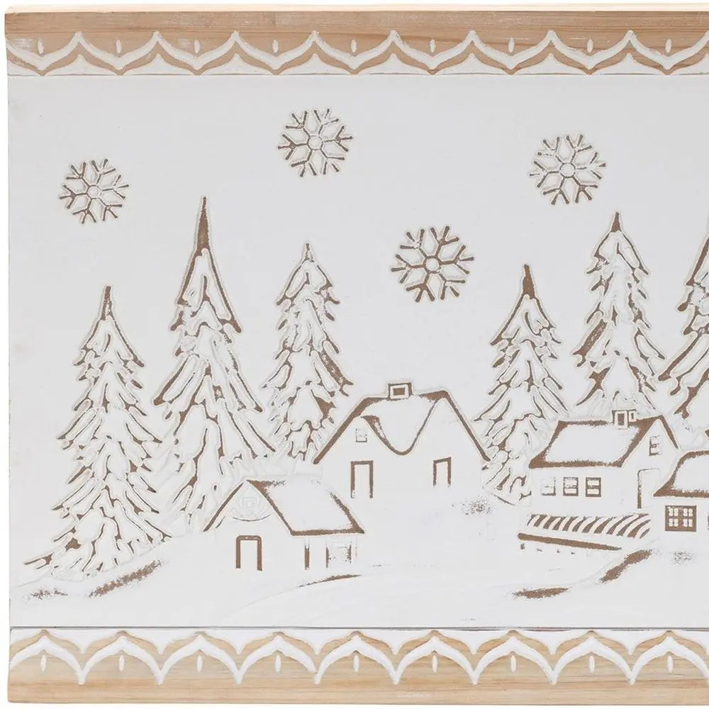 16" X 19" Natural And White Winter Village Christmas Trees Hanging Wall Decor HomeRoots