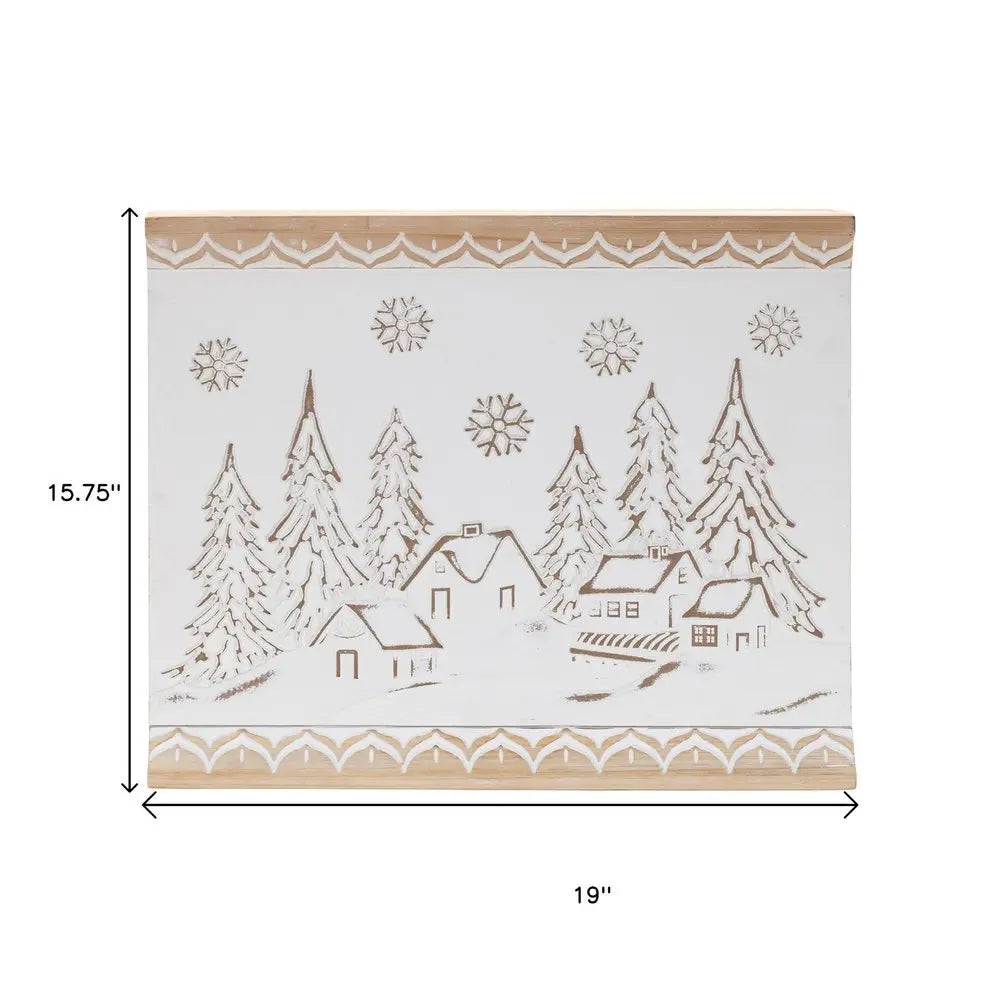 16" X 19" Natural And White Winter Village Christmas Trees Hanging Wall Decor HomeRoots
