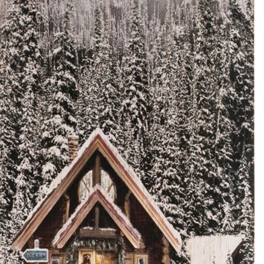 18" X 10" Brown And White Wood Winter Lodge On The Lake Hanging Wall Decor