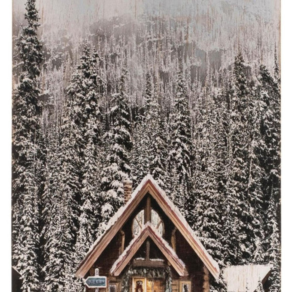18" X 10" Brown And White Wood Winter Lodge On The Lake Hanging Wall Decor