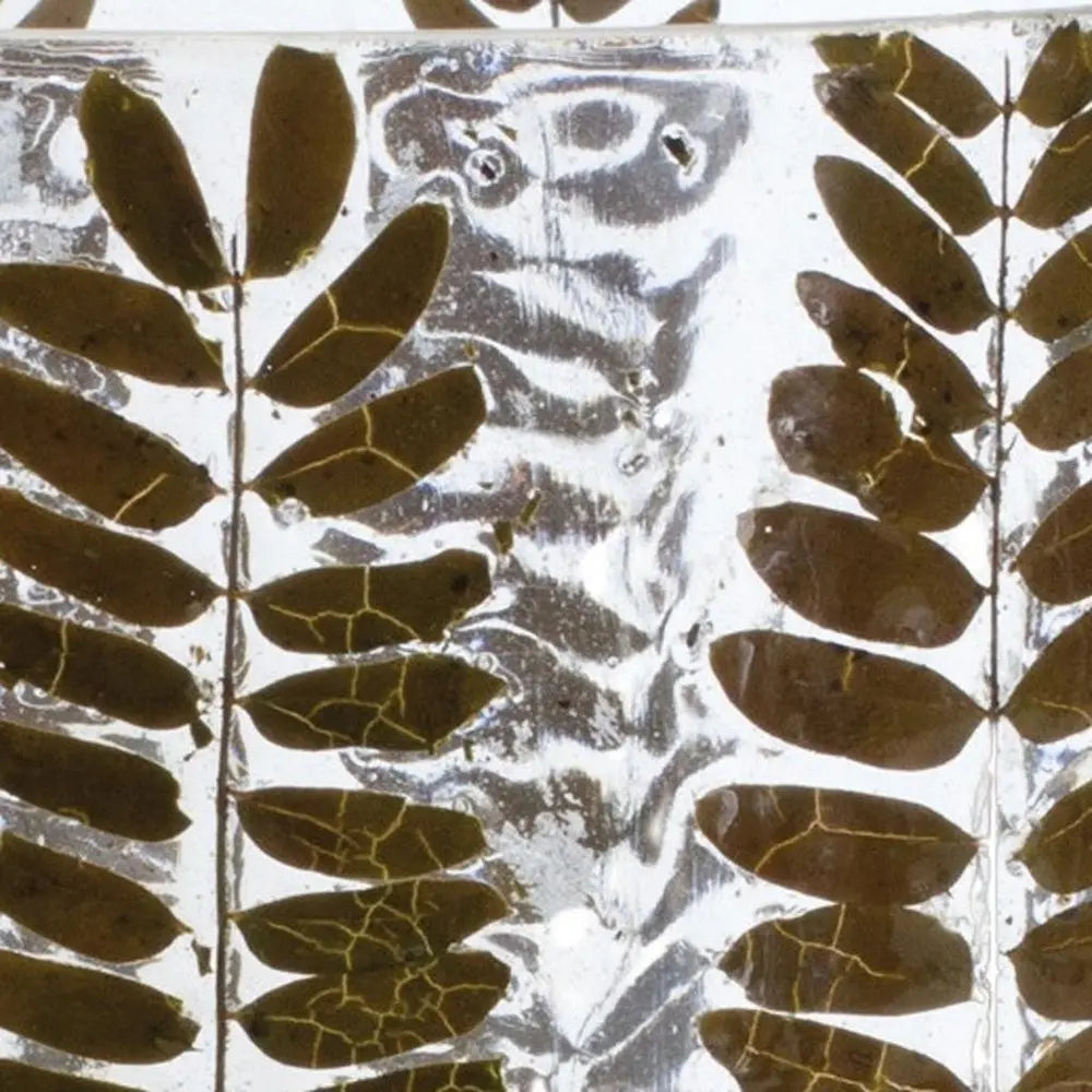 8" Clear And Green Botanical Leaf Glass Tabletop Pillar Candle Holder HomeRoots