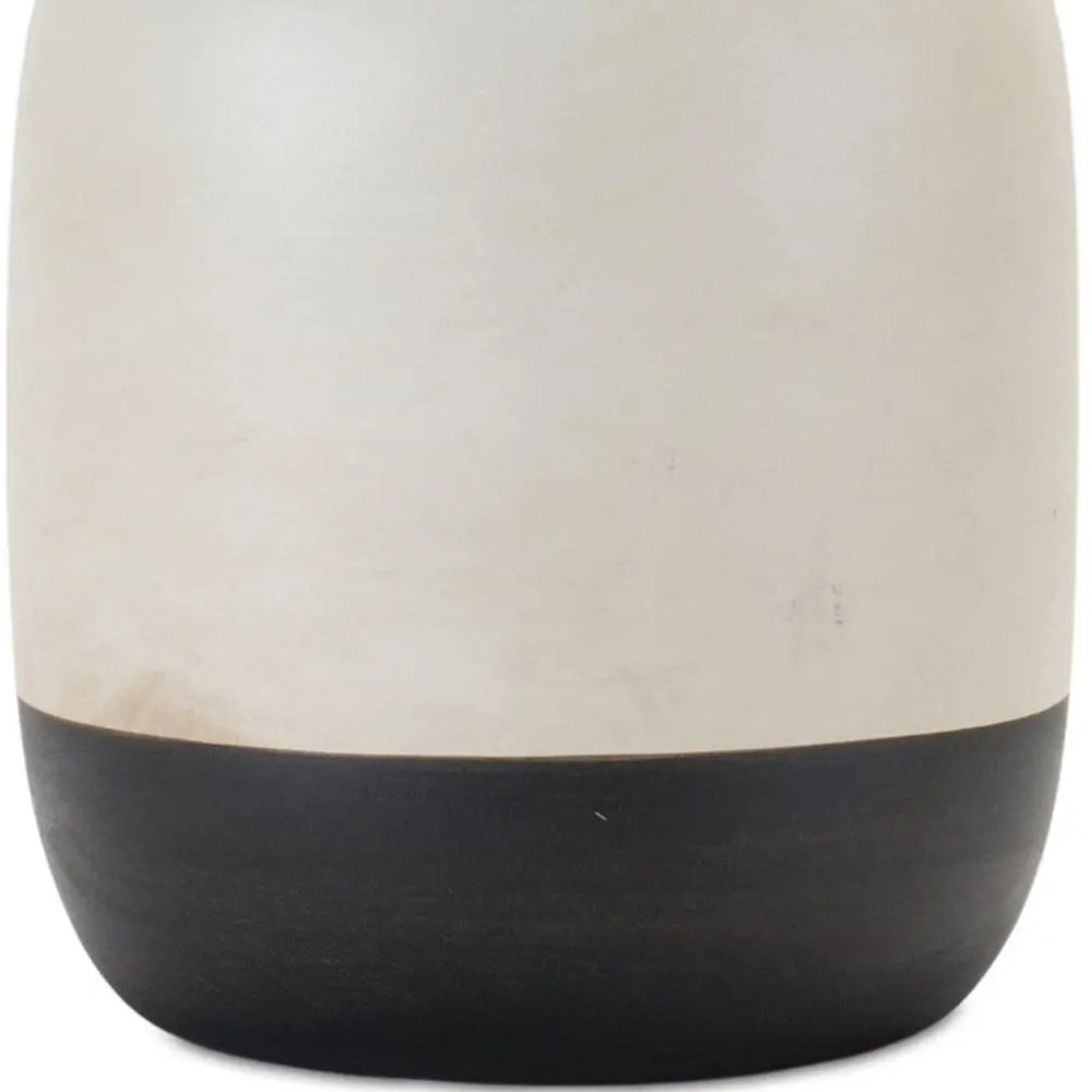 Set of Two Cream And Black Distressed Ceramic Tabletop Pillar Candle Holders HomeRoots