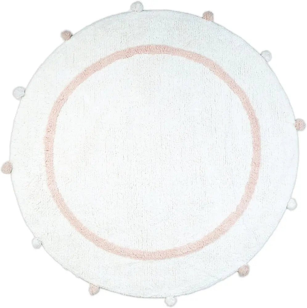 32" Light Pink And White Cotton Round Geometric Bath Rug HomeRoots