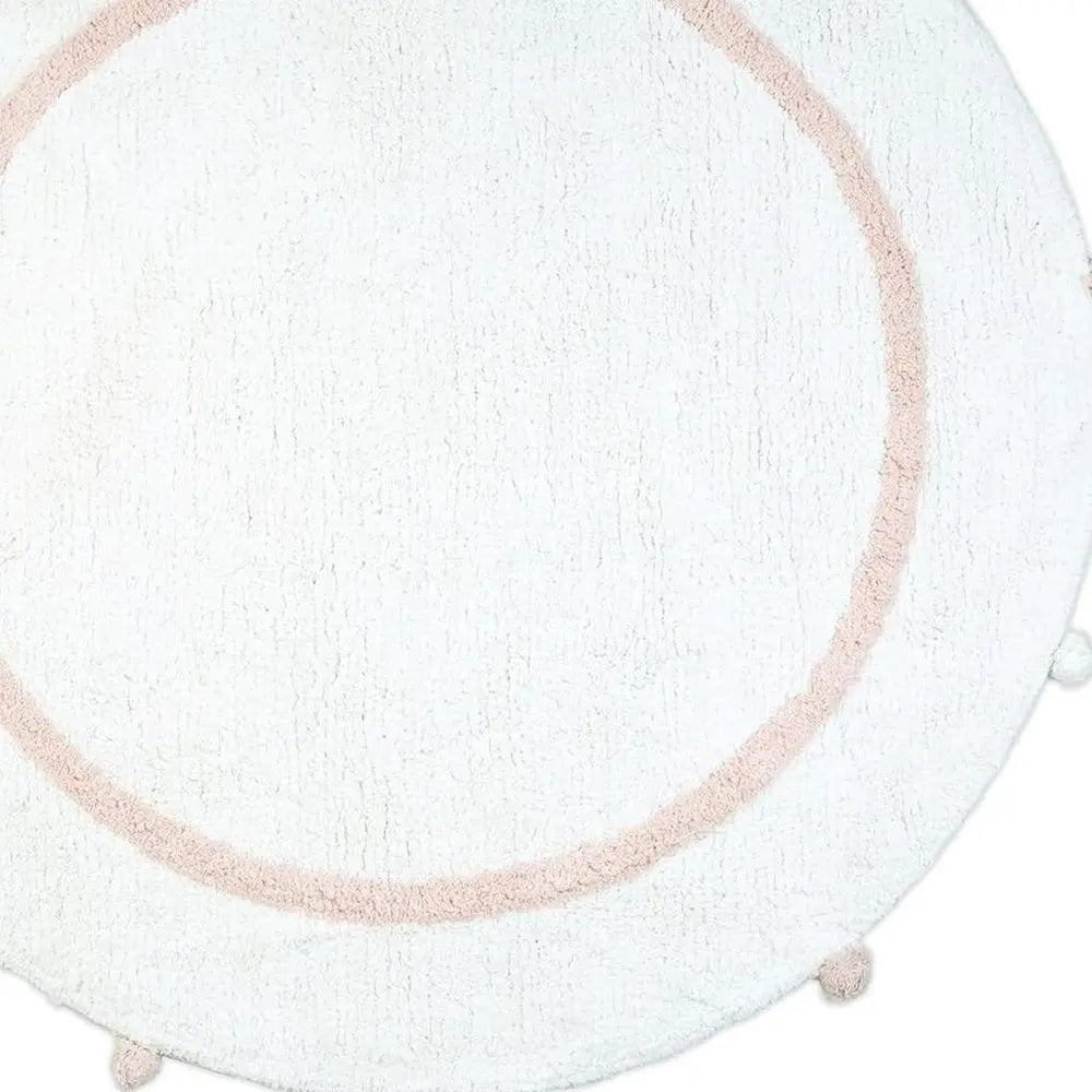 32" Light Pink And White Cotton Round Geometric Bath Rug HomeRoots