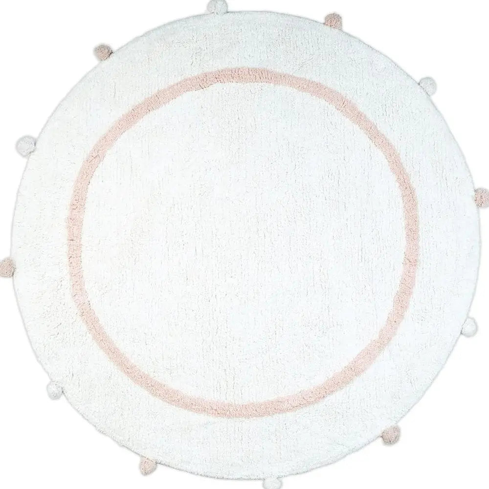 32" Light Pink And White Cotton Round Geometric Bath Rug HomeRoots