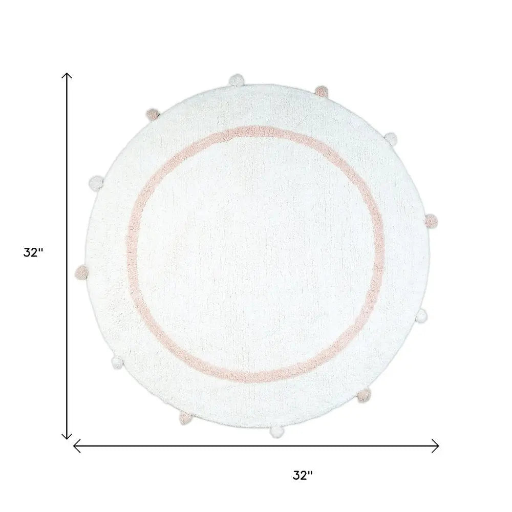 32" Light Pink And White Cotton Round Geometric Bath Rug HomeRoots