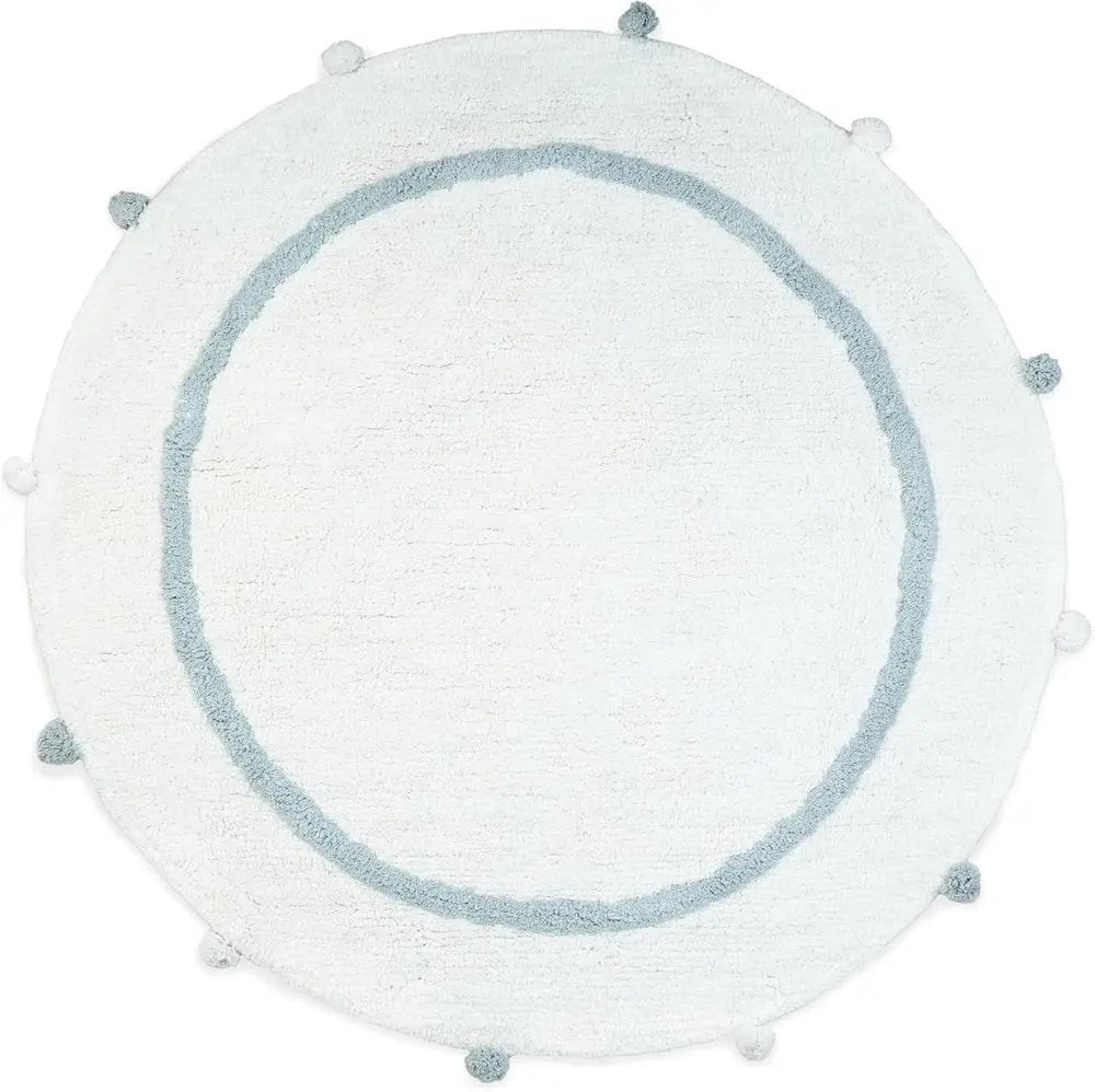 32" Baby Blue And White Cotton Round Geometric Bath Rug HomeRoots
