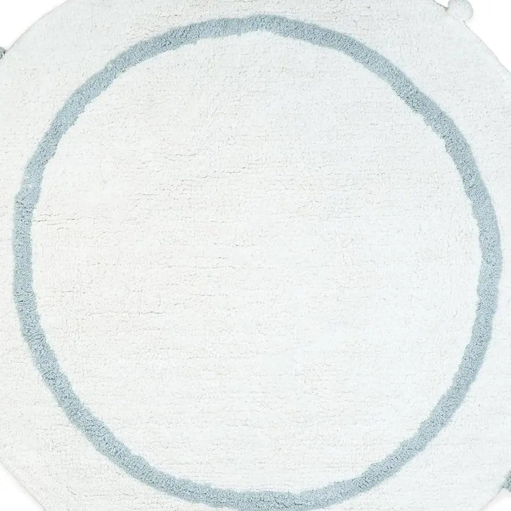 32" Baby Blue And White Cotton Round Geometric Bath Rug HomeRoots