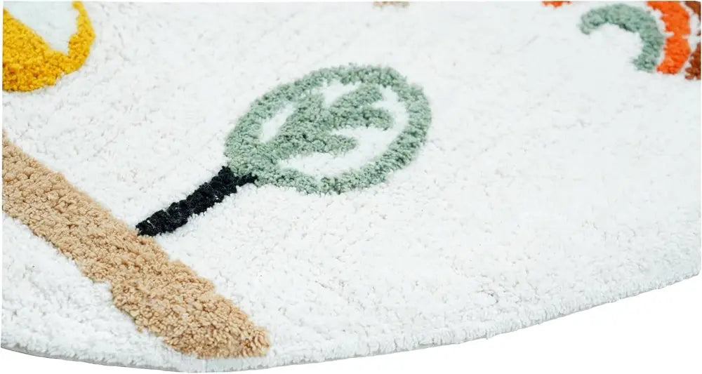 32" White Yellow And Red Cotton Cars Round Youthful Bath Rug HomeRoots