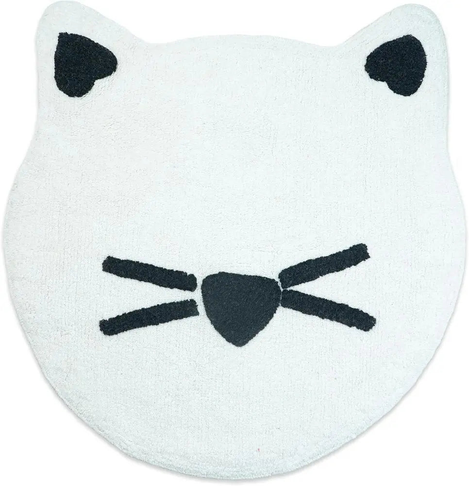 32" Black And White Cotton Cat Shaped Youthful Bath Rug HomeRoots