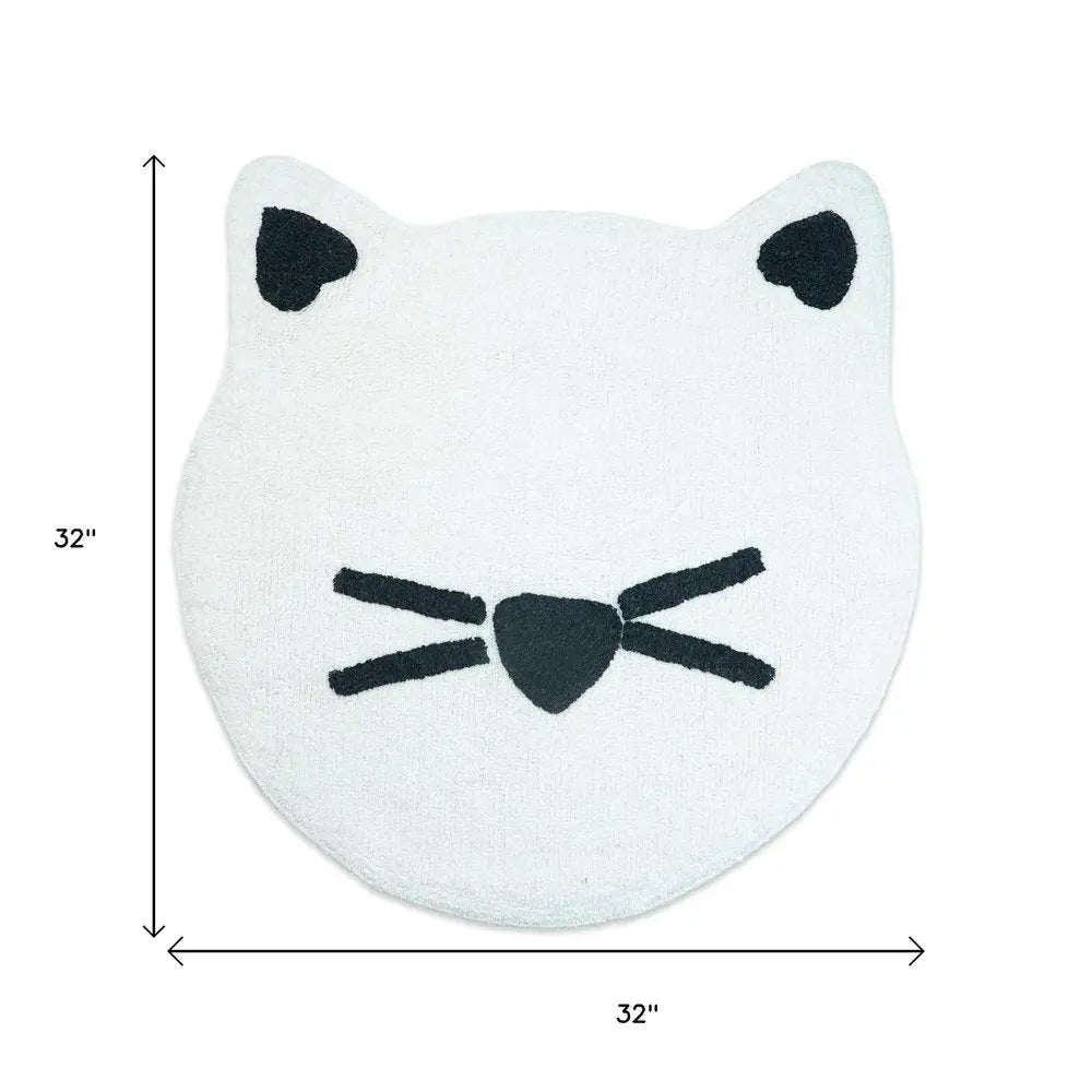 32" Black And White Cotton Cat Shaped Youthful Bath Rug HomeRoots