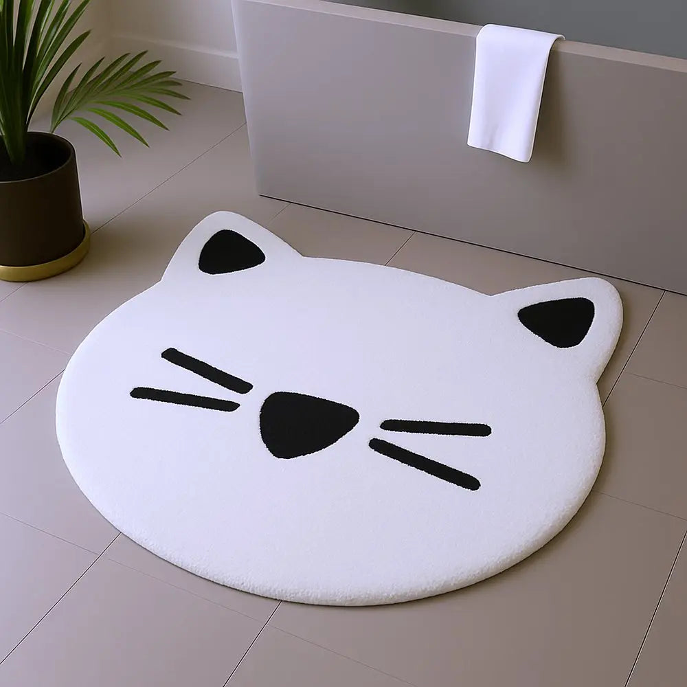 32" Black And White Cotton Cat Shaped Youthful Bath Rug HomeRoots