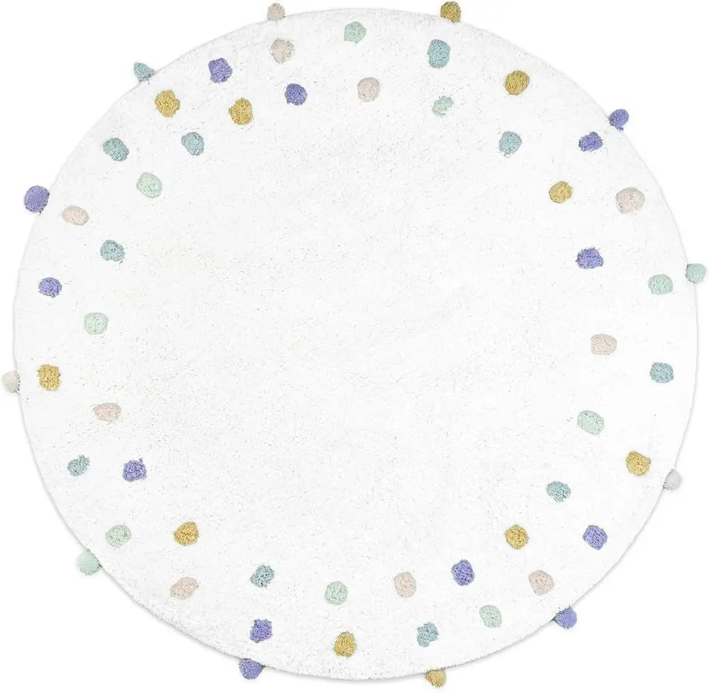 32" Green Purple And White Cotton Round Polka Dots Bath Rug HomeRoots