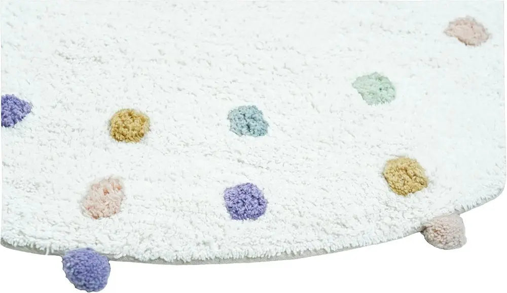 32" Green Purple And White Cotton Round Polka Dots Bath Rug HomeRoots