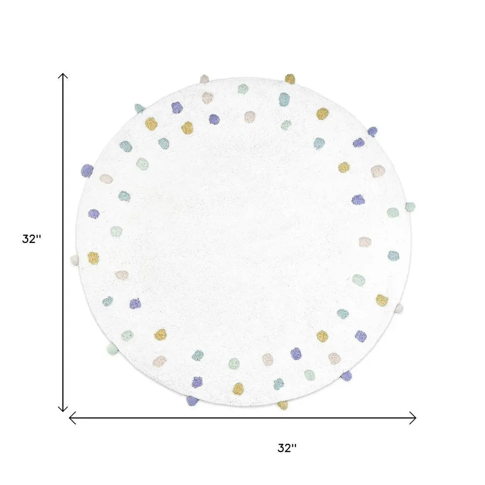 32" Green Purple And White Cotton Round Polka Dots Bath Rug HomeRoots