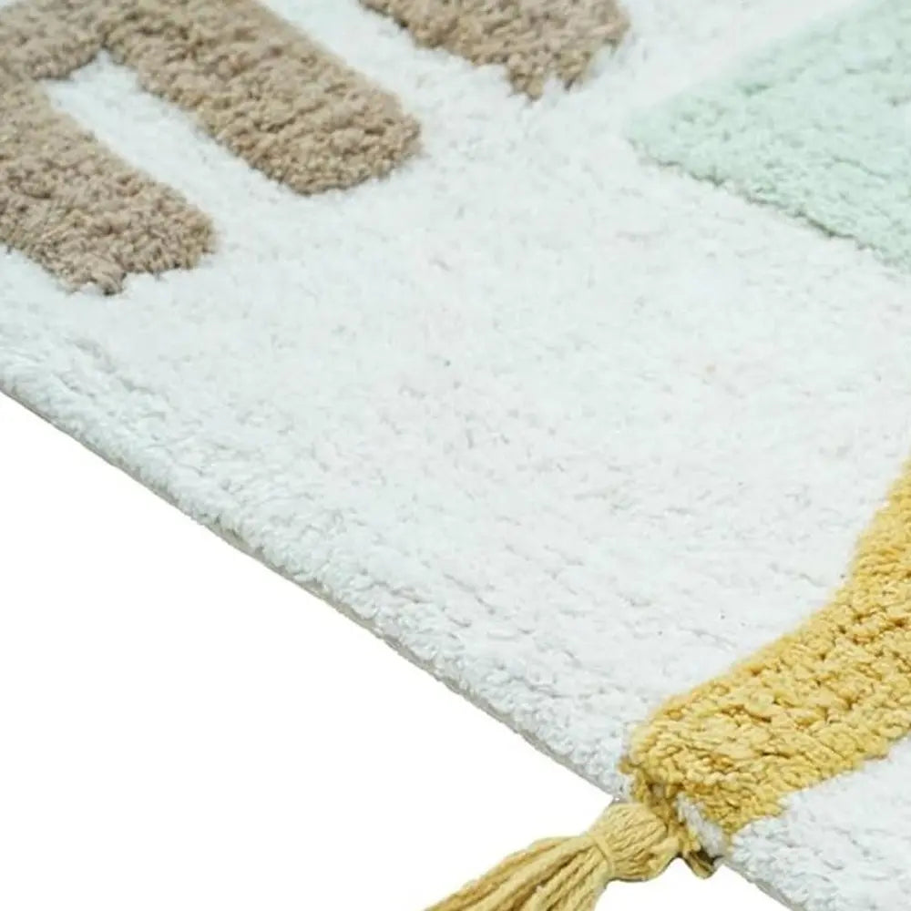 32" Blue White And Yellow Cotton Hello Lovely Youthful Bath Rug HomeRoots