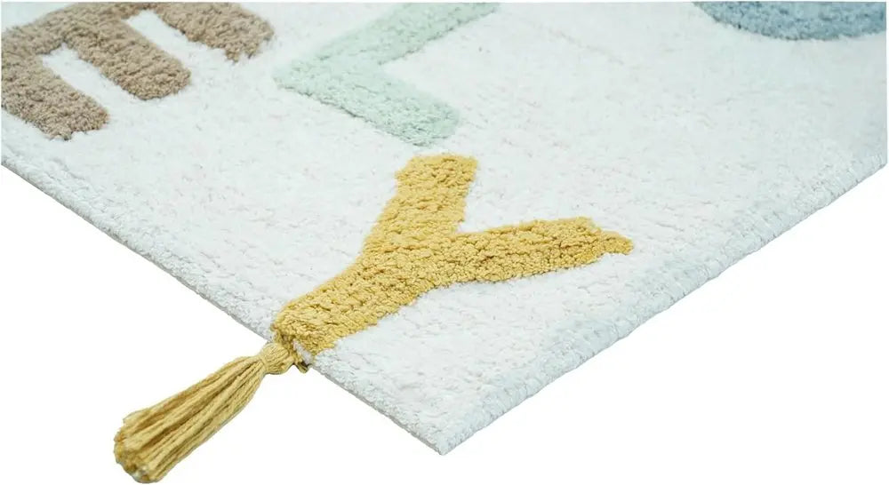 32" Blue White And Yellow Cotton Hello Lovely Youthful Bath Rug HomeRoots