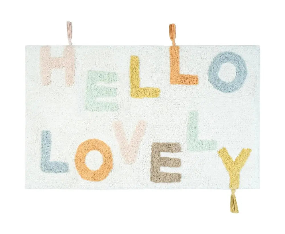 32" Blue White And Yellow Cotton Hello Lovely Youthful Bath Rug HomeRoots