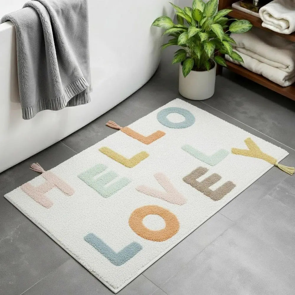 32" Blue White And Yellow Cotton Hello Lovely Youthful Bath Rug HomeRoots